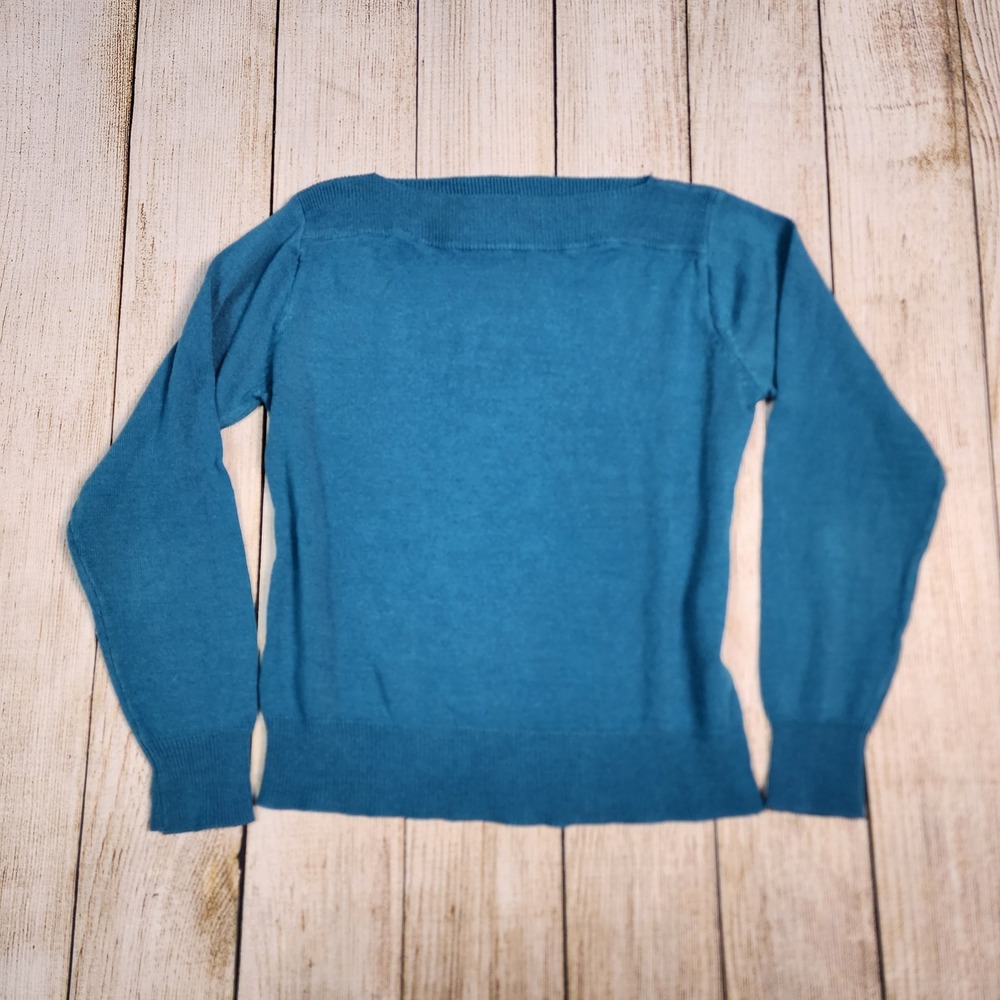 Vintage Charisma Knit Sweater Boat Neck Long Sleeve Pullover Acrylic Blue‎ Large